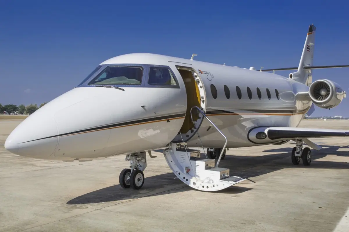 Private jet parked on the airport